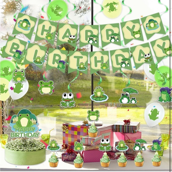 5for$10 Frog Party Supplies Birthday Decorations Banner, Cake Topper, & Balloons - Picture 12 of 12